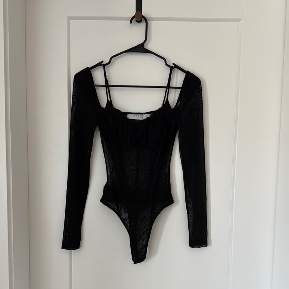 Astr the label: Elegant Sheer Black Long Sleeve Bodysuit